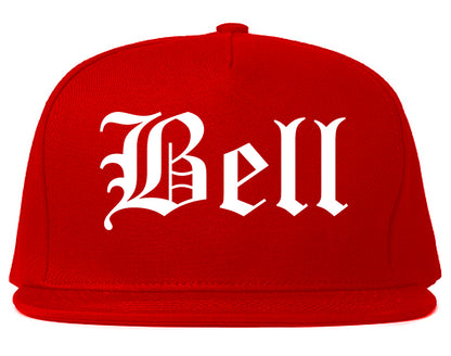 Bell California CA Old English Mens Snapback Hat Red