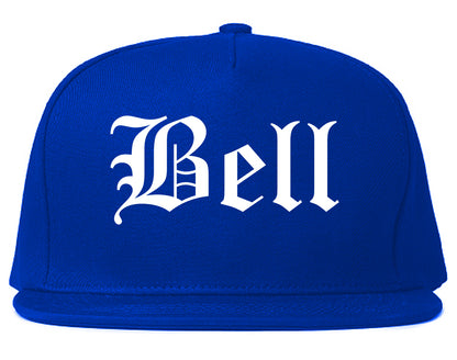 Bell California CA Old English Mens Snapback Hat Royal Blue