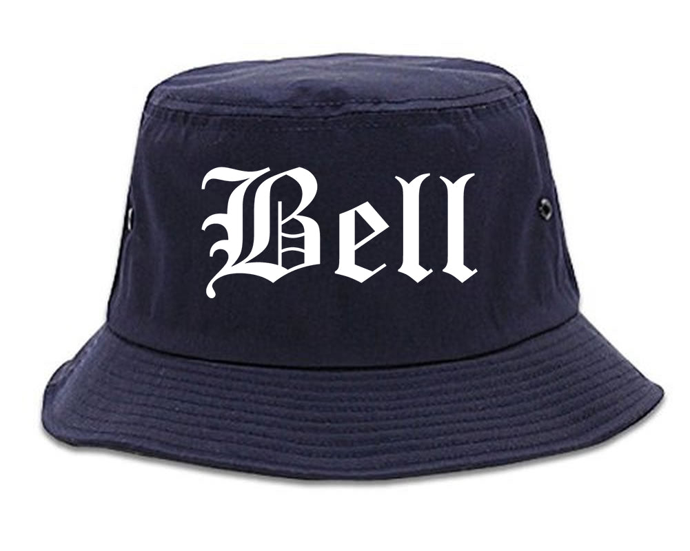 Bell California CA Old English Mens Bucket Hat Navy Blue