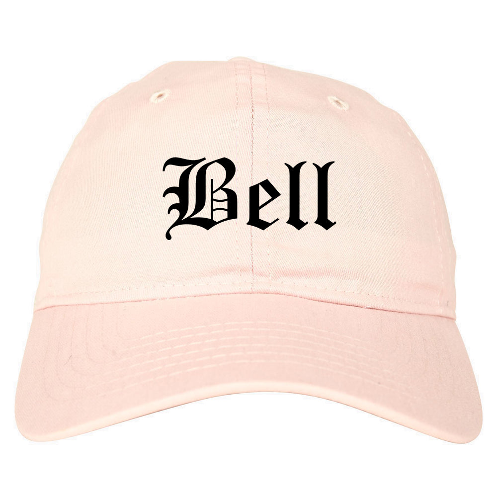 Bell California CA Old English Mens Dad Hat Baseball Cap Pink