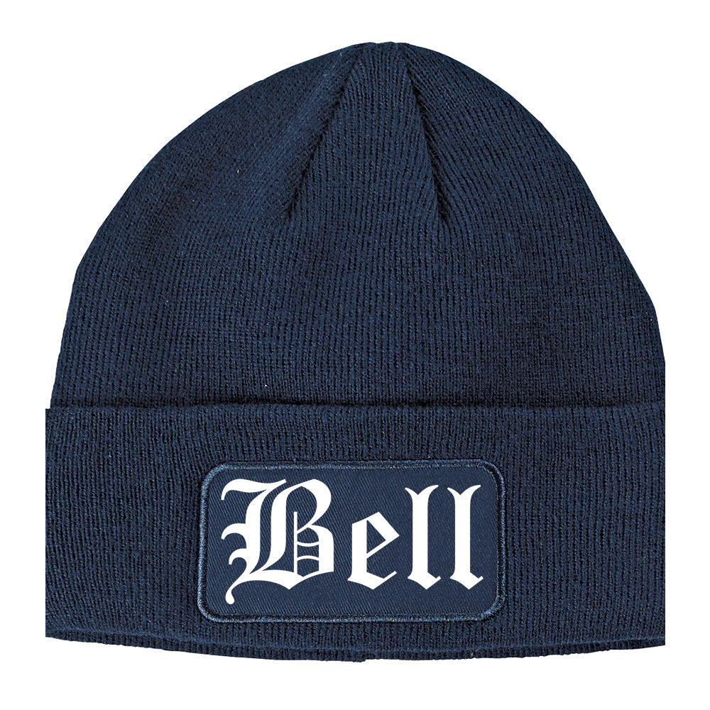 Bell California CA Old English Mens Knit Beanie Hat Cap Navy Blue