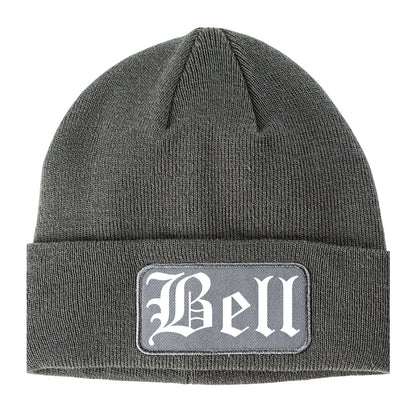 Bell California CA Old English Mens Knit Beanie Hat Cap Grey