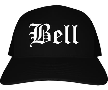 Bell California CA Old English Mens Trucker Hat Cap Black