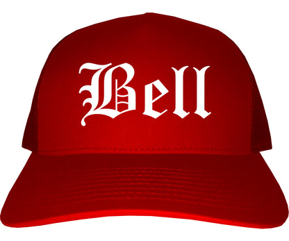 Bell California CA Old English Mens Trucker Hat Cap Red
