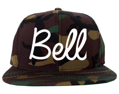 Bell California CA Script Mens Snapback Hat Army Camo