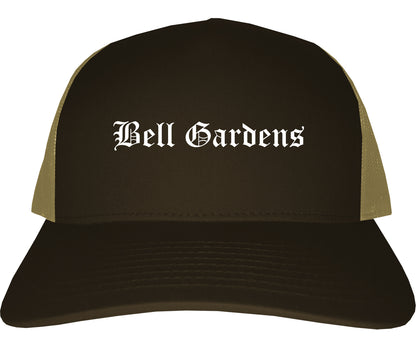 Bell Gardens California CA Old English Mens Trucker Hat Cap Brown