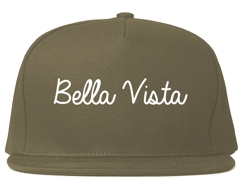 Bella Vista Arkansas AR Script Mens Snapback Hat Grey