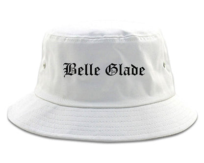 Belle Glade Florida FL Old English Mens Bucket Hat White