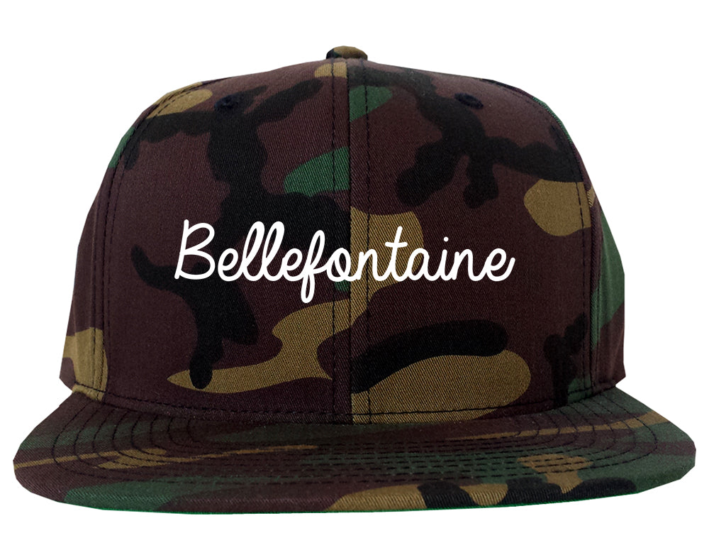 Bellefontaine Ohio OH Script Mens Snapback Hat Army Camo