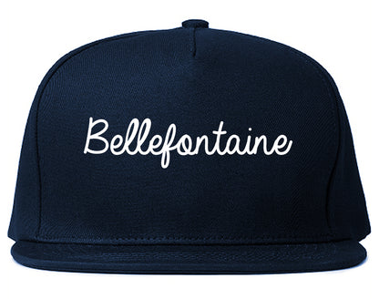 Bellefontaine Ohio OH Script Mens Snapback Hat Navy Blue