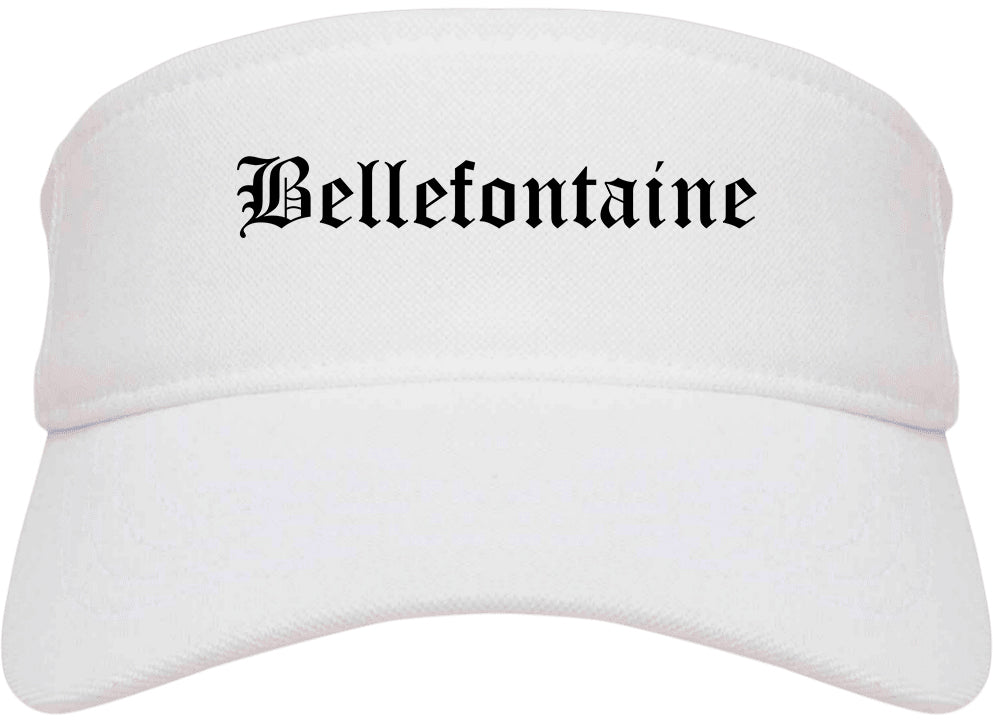 Bellefontaine Ohio OH Old English Mens Visor Cap Hat White