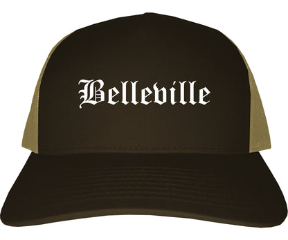 Belleville Illinois IL Old English Mens Trucker Hat Cap Brown