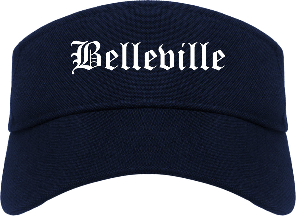 Belleville Illinois IL Old English Mens Visor Cap Hat Navy Blue