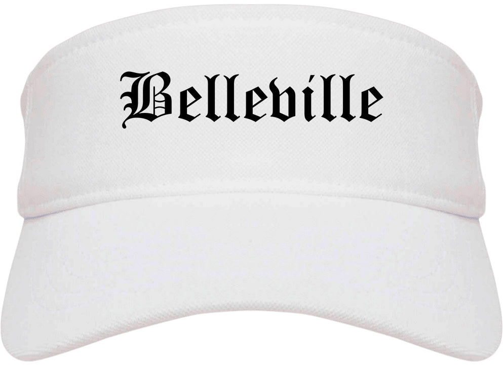 Belleville Illinois IL Old English Mens Visor Cap Hat White