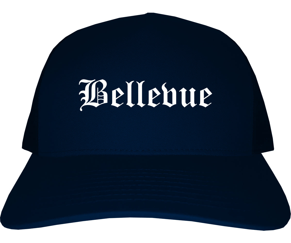 Bellevue Kentucky KY Old English Mens Trucker Hat Cap Navy Blue
