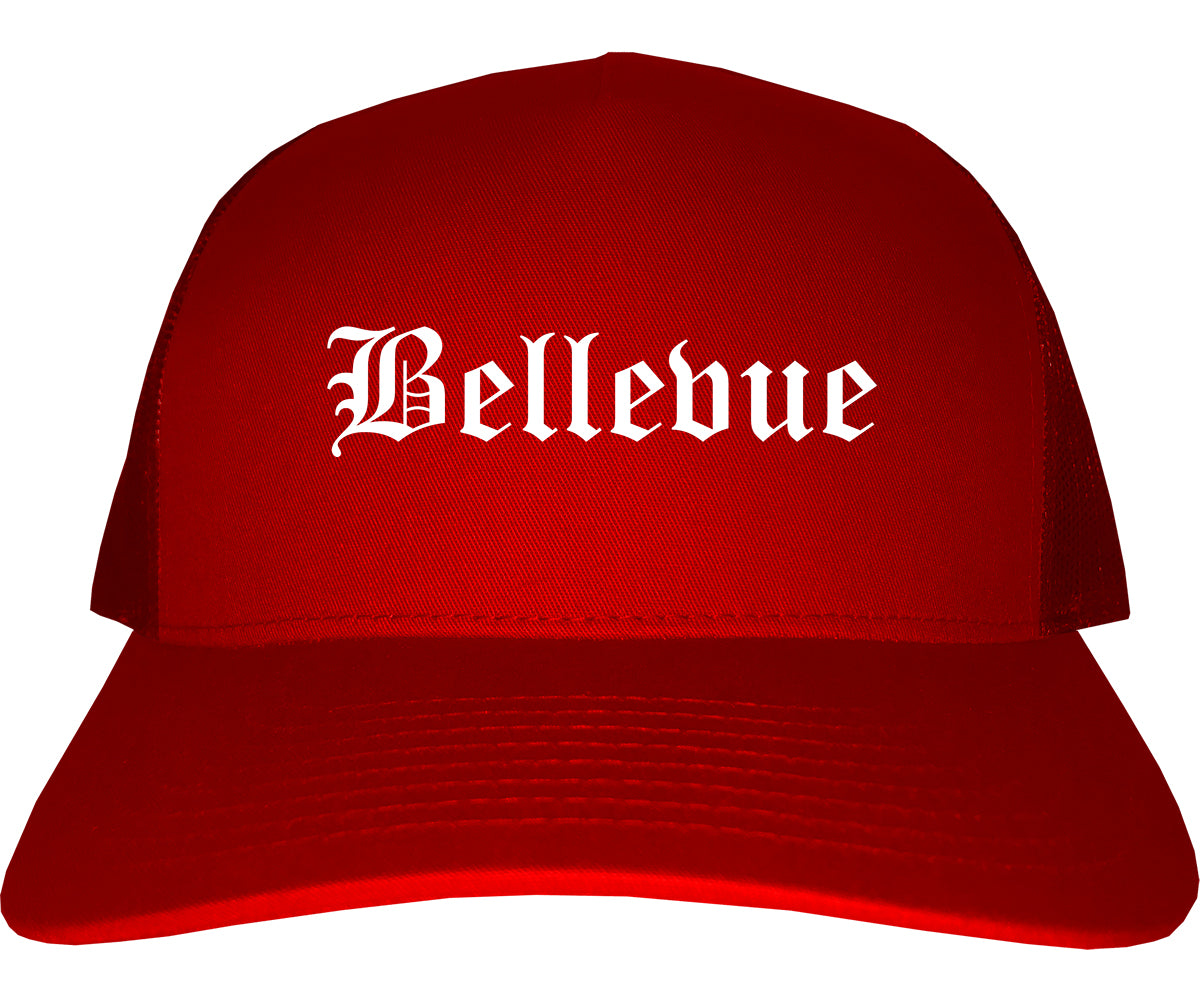 Bellevue Nebraska NE Old English Mens Trucker Hat Cap Red