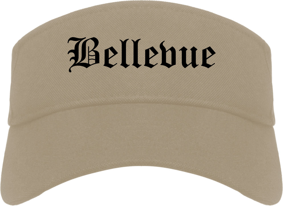 Bellevue Nebraska NE Old English Mens Visor Cap Hat Khaki