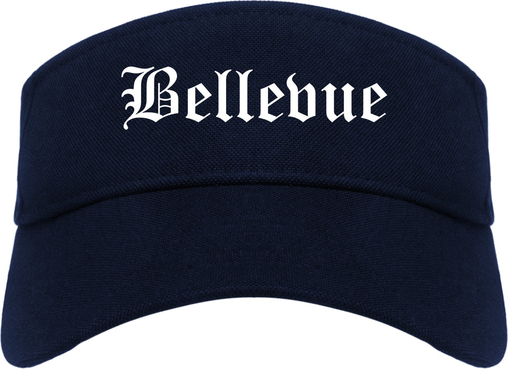 Bellevue Nebraska NE Old English Mens Visor Cap Hat Navy Blue