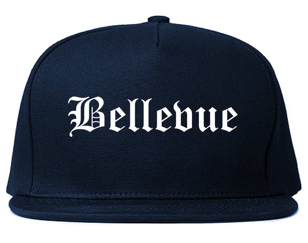Bellevue Ohio OH Old English Mens Snapback Hat Navy Blue