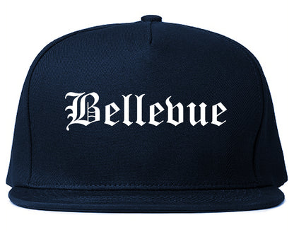Bellevue Ohio OH Old English Mens Snapback Hat Navy Blue