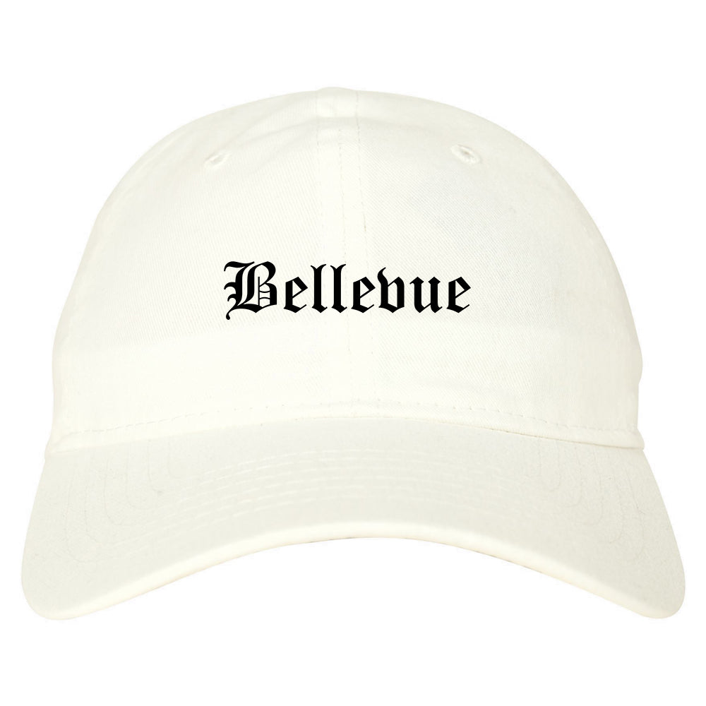 Bellevue Ohio OH Old English Mens Dad Hat Baseball Cap White