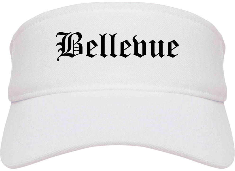 Bellevue Pennsylvania PA Old English Mens Visor Cap Hat White