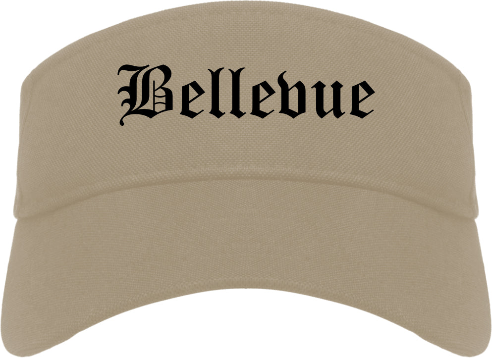 Bellevue Wisconsin WI Old English Mens Visor Cap Hat Khaki