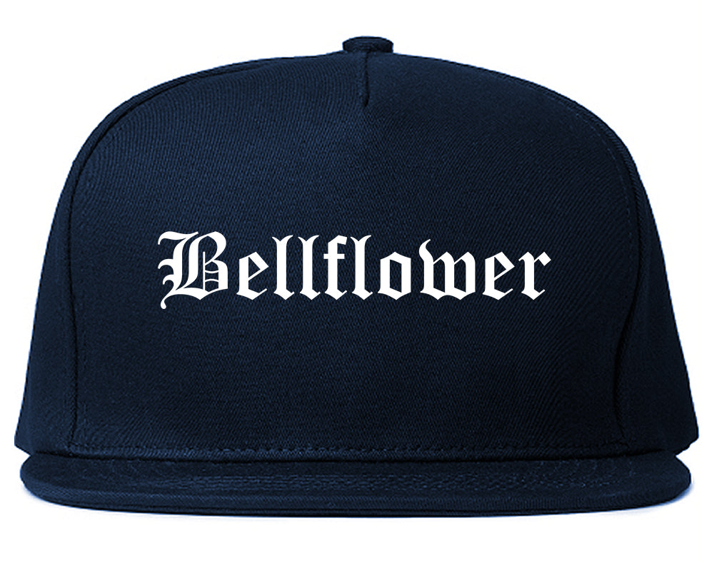 Bellflower California CA Old English Mens Snapback Hat Navy Blue