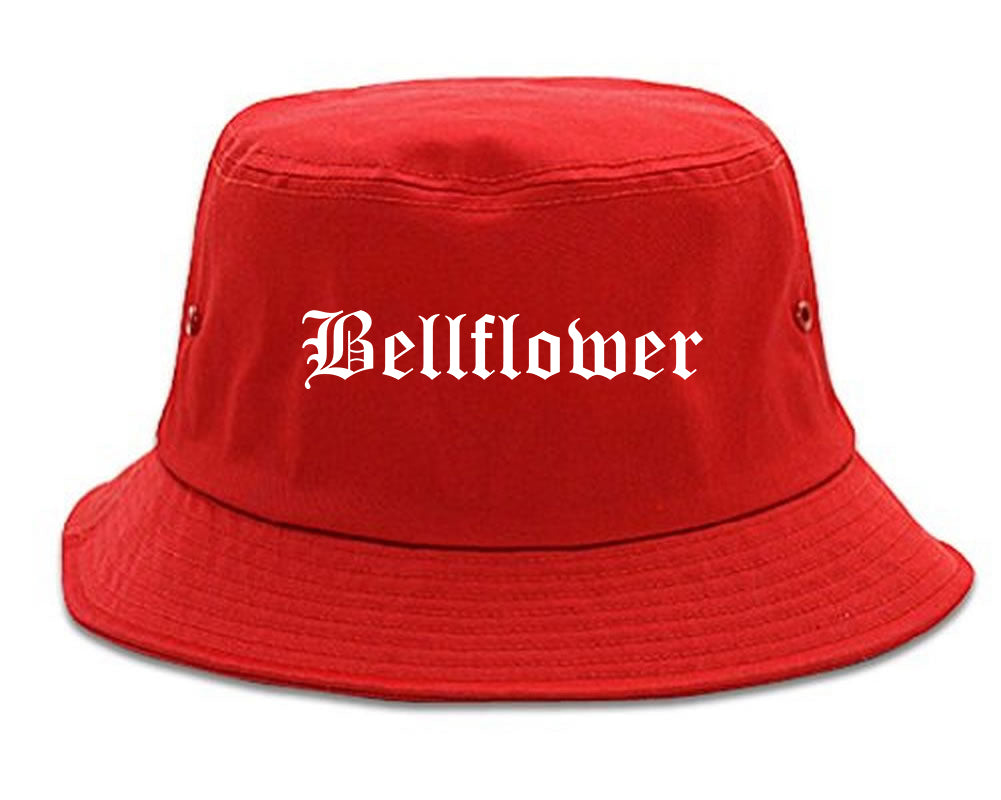 Bellflower California CA Old English Mens Bucket Hat Red