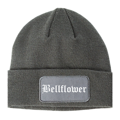 Bellflower California CA Old English Mens Knit Beanie Hat Cap Grey