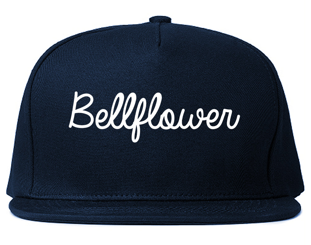 Bellflower California CA Script Mens Snapback Hat Navy Blue