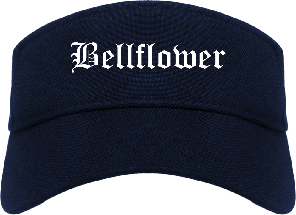 Bellflower California CA Old English Mens Visor Cap Hat Navy Blue
