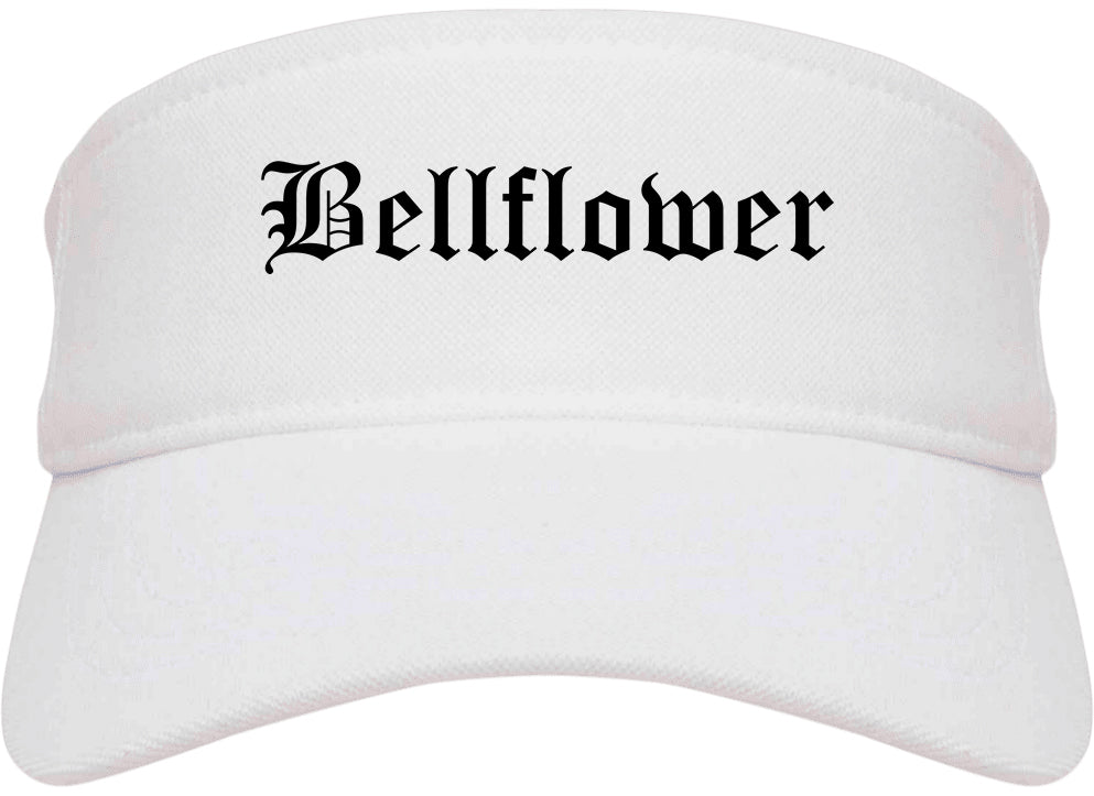 Bellflower California CA Old English Mens Visor Cap Hat White