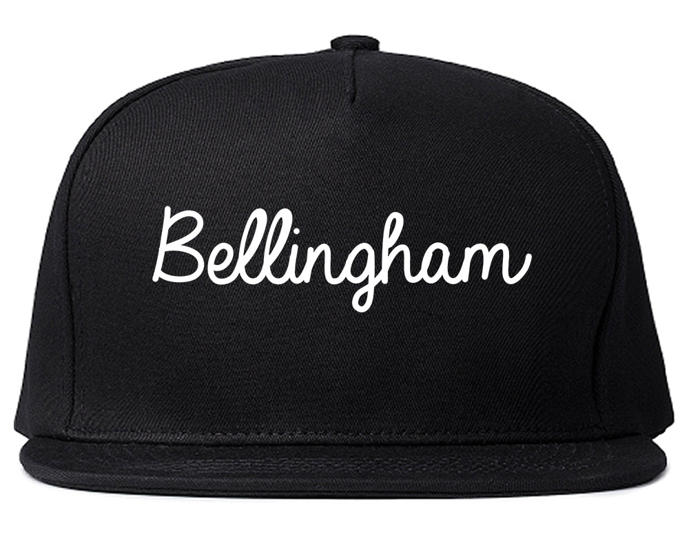 Bellingham Washington WA Script Mens Snapback Hat Black