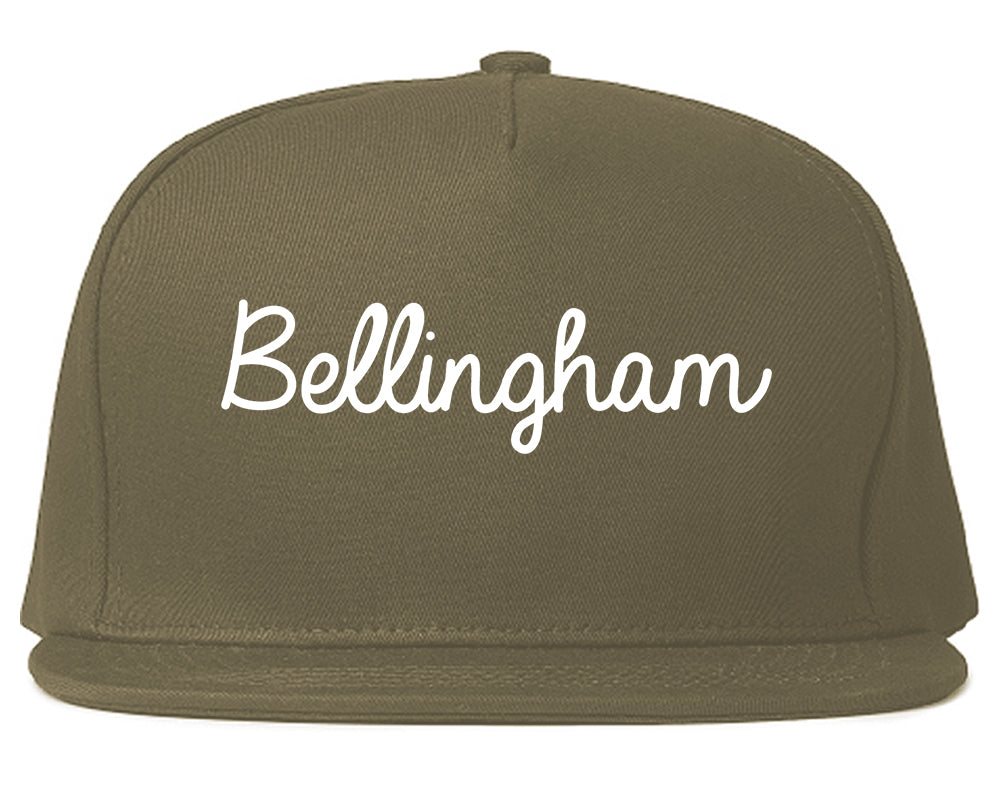 Bellingham Washington WA Script Mens Snapback Hat Grey