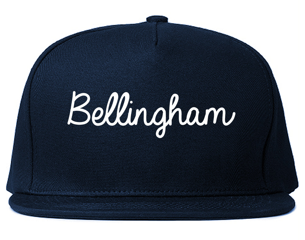 Bellingham Washington WA Script Mens Snapback Hat Navy Blue