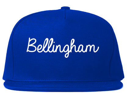 Bellingham Washington WA Script Mens Snapback Hat Royal Blue