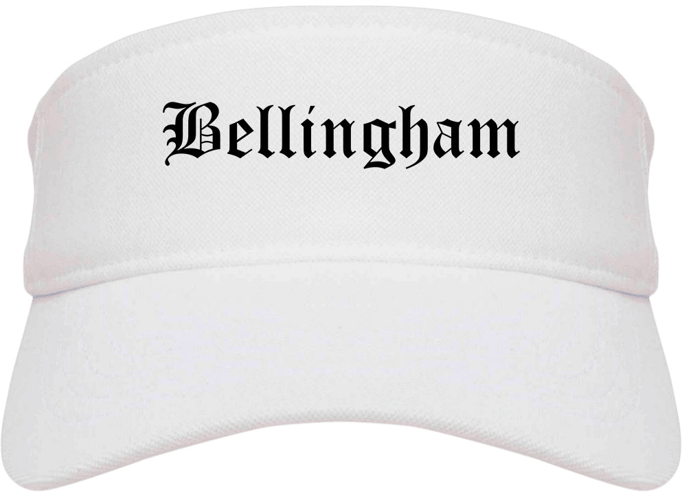 Bellingham Washington WA Old English Mens Visor Cap Hat White