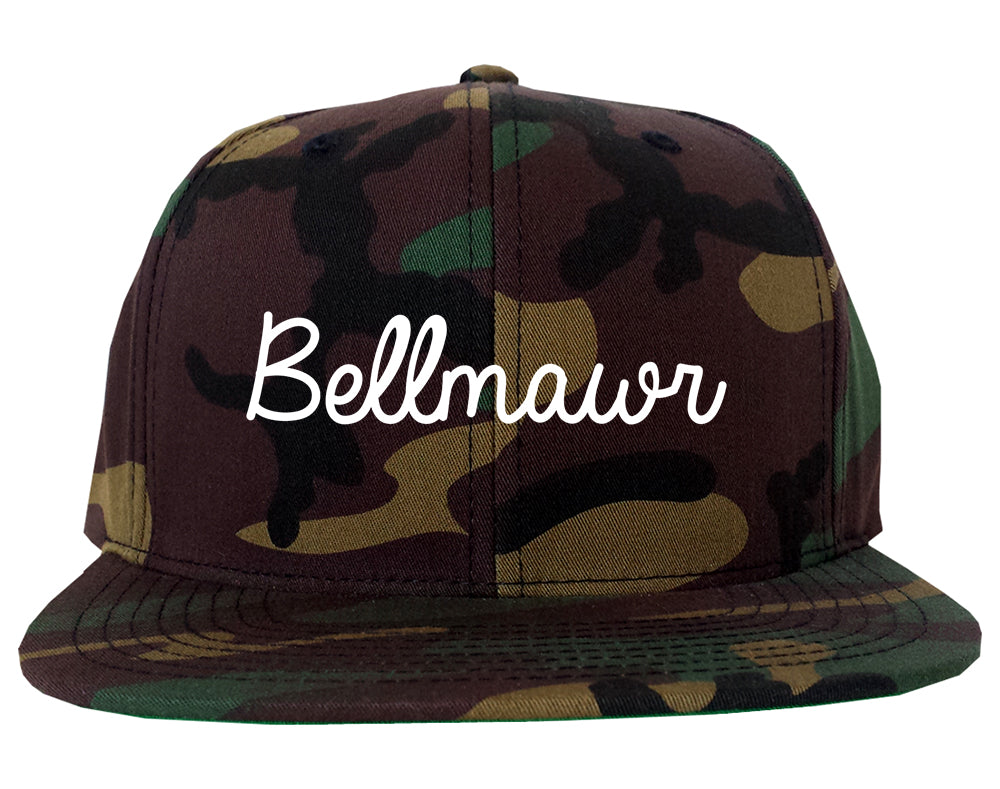 Bellmawr New Jersey NJ Script Mens Snapback Hat Army Camo