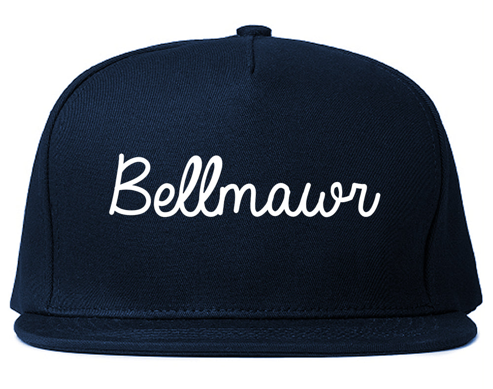 Bellmawr New Jersey NJ Script Mens Snapback Hat Navy Blue