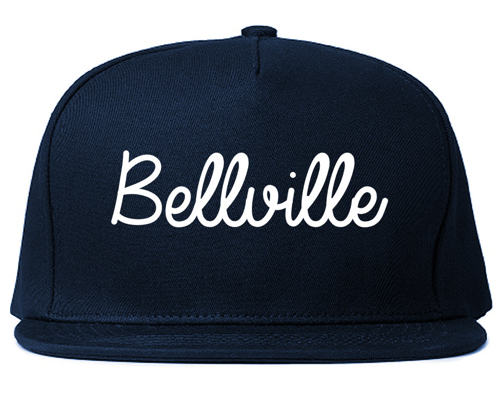 Bellville Texas TX Script Mens Snapback Hat Navy Blue
