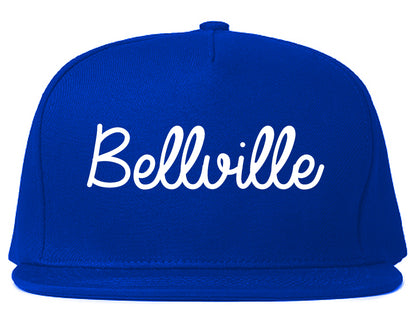 Bellville Texas TX Script Mens Snapback Hat Royal Blue