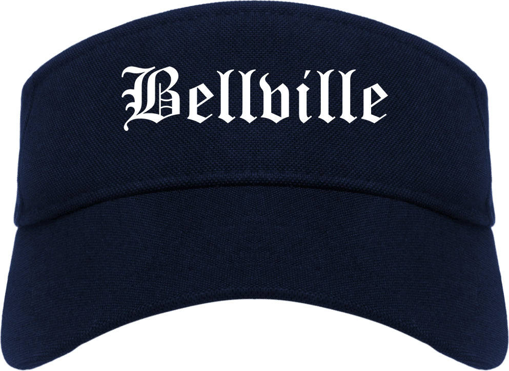 Bellville Texas TX Old English Mens Visor Cap Hat Navy Blue