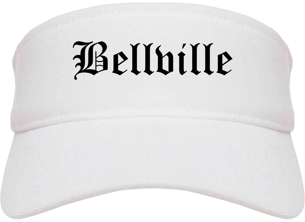 Bellville Texas TX Old English Mens Visor Cap Hat White
