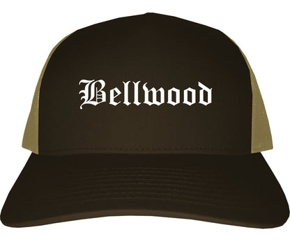 Bellwood Illinois IL Old English Mens Trucker Hat Cap Brown