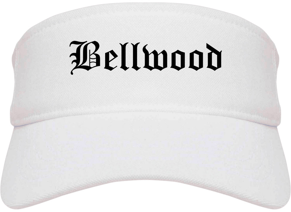 Bellwood Illinois IL Old English Mens Visor Cap Hat White