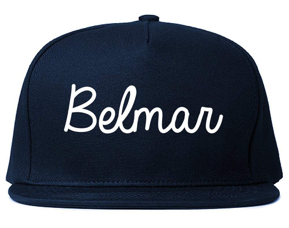Belmar New Jersey NJ Script Mens Snapback Hat Navy Blue
