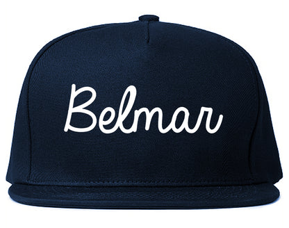 Belmar New Jersey NJ Script Mens Snapback Hat Navy Blue