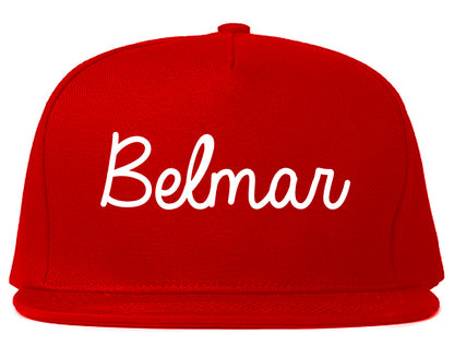 Belmar New Jersey NJ Script Mens Snapback Hat Red