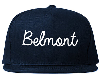 Belmont California CA Script Mens Snapback Hat Navy Blue